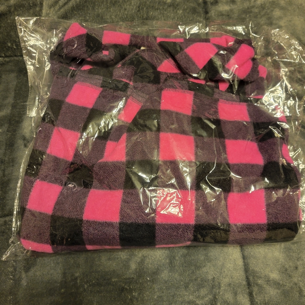 Brand New Pook pink and black plaid fleece poncho